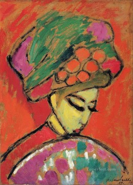 アレクセイ・フォン・ヤウレンスキー Painting - 花柄の帽子をかぶった少女 1910年 アレクセイ・フォン・ヤウレンスキー